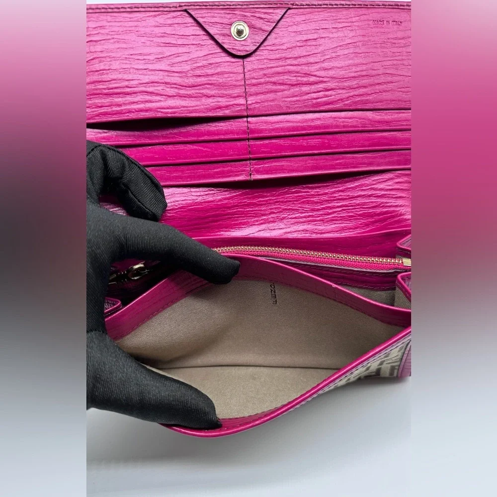 Fendi Zucca Canvas & Leather Continental Wallet - RARE Hot Pink/Monogram - Picture 10 of 10